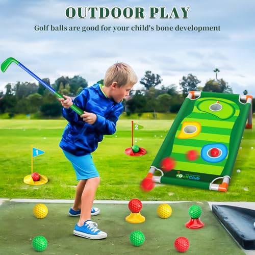 Doloowee Kids Golf Clubs, Toddler Golf Set with 6 Balls, 4 golf clubs, 1 Cornhole Board & Putting Mat, Kids Golf Set Mini Golf Set Toddler Toys Gift for 3 4 5 6 7 8 9Years Old Boys Girls - Golf Gift