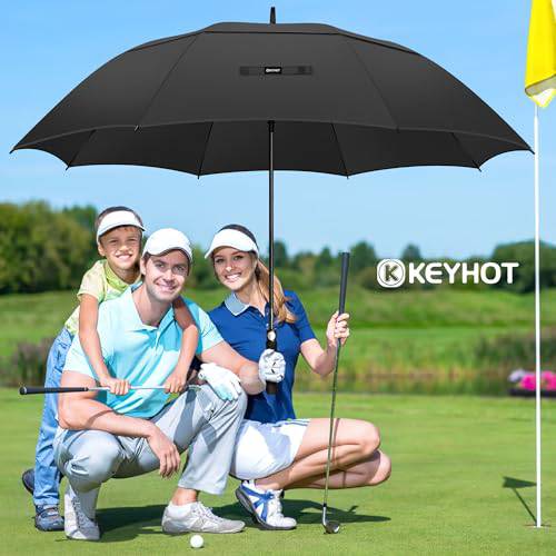 KEYHOT Golf Umbrella Windproof Strong 56 Inch - Large Golfing Umbrella Automatic Open - Extra Large Umbrella Double Canopy Vented for Men Women (Black) - Golf Gift