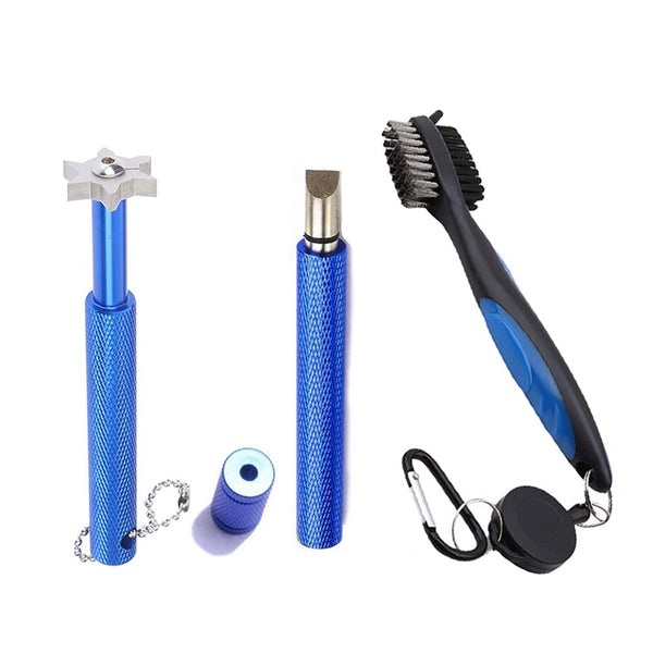 VIPMOON Golf Clean Tool Set,Retractable Golf Club Brush and 2 Golf Club Groove Sharpener for U & V-Grooves, Portable Golf Brush Tool Kits for All Golf Irons for Man (Blue) - Golf Gift