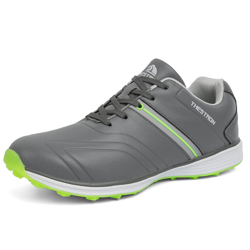 Mens Waterproof Golf Shoes Microfibre Spikeless Golf Trainer Shoes Comfort Grip Grey/Green 283 - Golf Gift