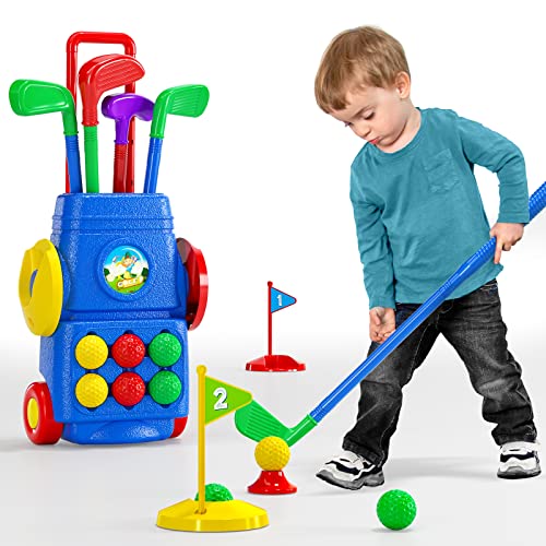 TEMI Toddler Golf Toy Set - Children Golf Suitcase Game Play Set & Sports Toys with 6 Play Balls, 4 Golf Clubs, 2 Practice Holes - Indoor and Outdoor Toys for 2 3 4 5 Year Old Boys Girls - Golf Gift