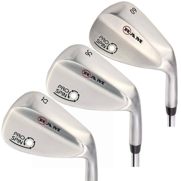 Ram Golf Pro Spin 3 Wedge Set - 52° Gap, 56° Sand, 60° Lob Wedges - Mens Right Hand (Right, Steel - 1 Inch Shorter, Regular) - Golf Gift