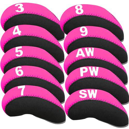 AMRTA Golf Club Iron Head Cover 10 Pack Protective Head Cover Fit All Iron Clubs Black Blue Orange Green (Pink) - Golf Gift