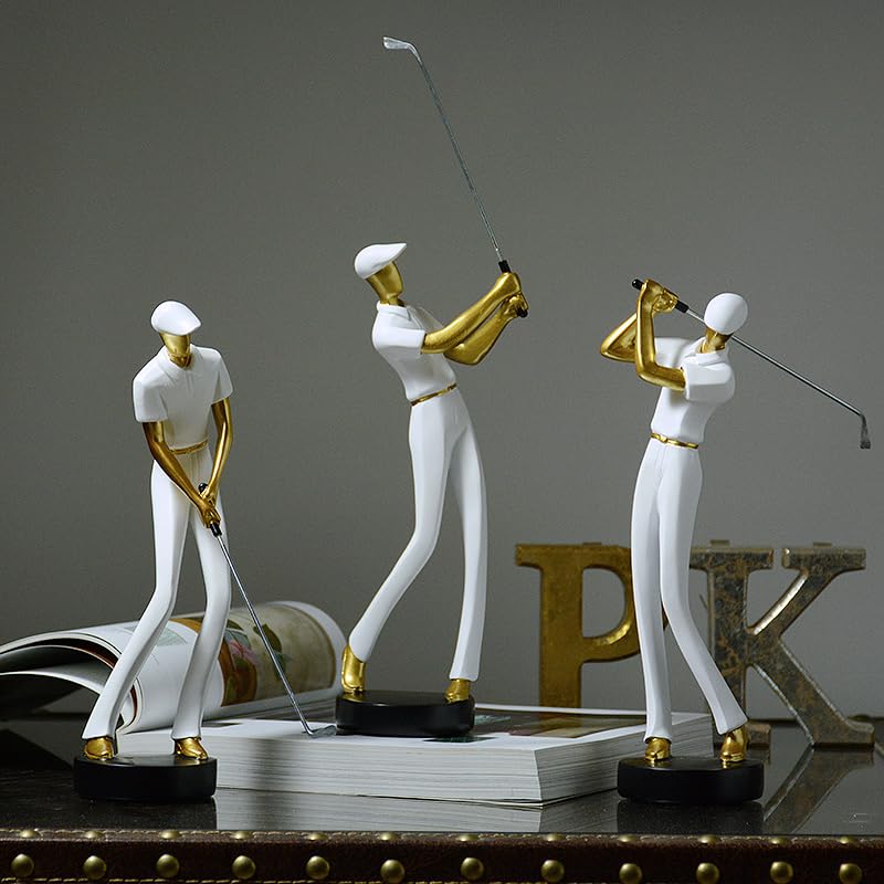 Amoy-Art Golf Figurine Statue Golfer Sculpture Gifts Modern Decor Arts Home Ornament Table Centerpiece Crafts Polyresin White 24cm - Golf Gift