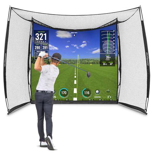 GoSports Range Cage 10 ft x 8 ft Golf Practice Hitting Net with Simulator Impact Screen - Golf Gift