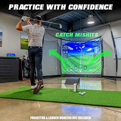 GoSports Range Cage 10 ft x 8 ft Golf Practice Hitting Net with Simulator Impact Screen - Golf Gift