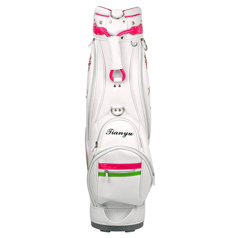 ACXZ Golf Staff Standard Carry Bag for women, Floral Embroidered Golf Cart Bag with Shoulder Strap, Waterproof PU Golf Bag, White (89×38×20cm) - Golf Gift