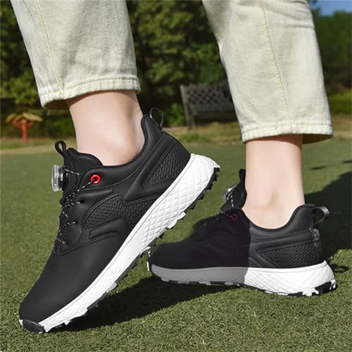 FJJLOVE Golf Shoes for Women and Girls, Waterproof Spikeless Golf Shoes Microfiber Leather Slip-Resistant Golf Footwear,Black,5 UK - Golf Gift