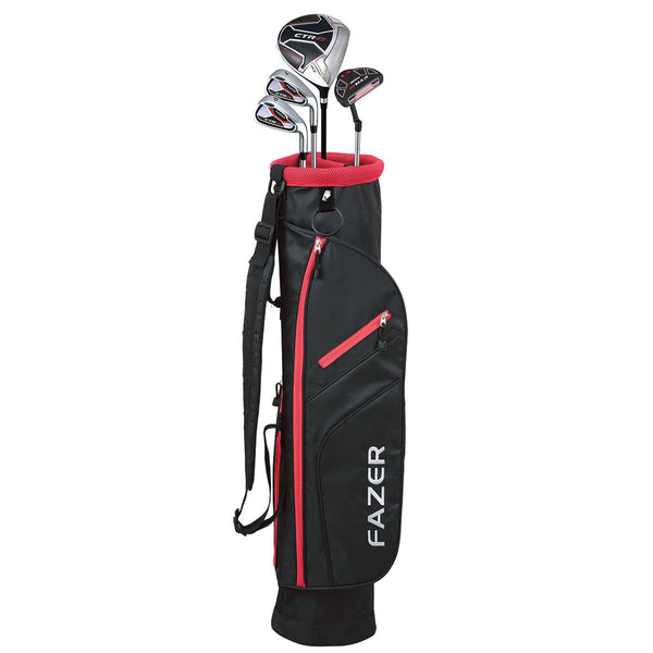 FAZER - CTR25 - Mens Starter Hyper Steel Waterproof Club Package set - 2 Irons, 1 Putter, 1 Oversized 10.5 Loft Driver - Mens Beginner Friendly Golf Set - Black/Red - Right Handed - Golf Gift