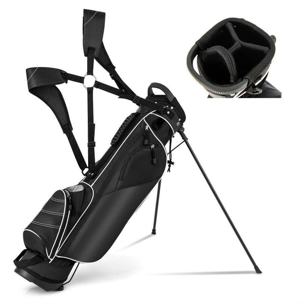 GYMAX 125cm Golf Stand Bag, Waterproof Golf Club Bag with 4 Way Divider, 4 Storage Pockets and Adjustable Shoulder Strap, Professional Golf Carry Bag for Men & Women (Black) - Golf Gift