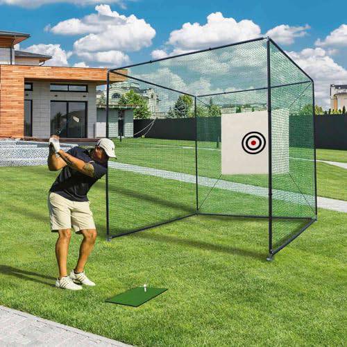 BIRCHTREE Golf Practice Cage Driving Cage Steel Frame Noise Reduction Golf Hitting Mesh Nets Rubber Tee Backyard Swing Training Equipment Bullseye Target Practice Outdoor - Golf Gift