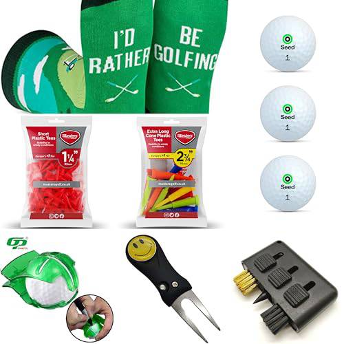 Men's Golf Gift Set | 7 Items Packed in our Eco Gift Box | Balls, Socks, Alignment Tool, Tees, Cleaning Brush, Divot Repair Tool & Ball Marker - Golf Gift