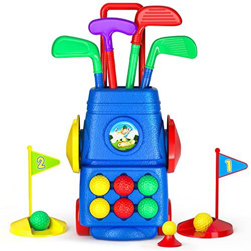 TEMI Toddler Golf Toy Set - Children Golf Suitcase Game Play Set & Sports Toys with 6 Play Balls, 4 Golf Clubs, 2 Practice Holes - Indoor and Outdoor Toys for 2 3 4 5 Year Old Boys Girls - Golf Gift