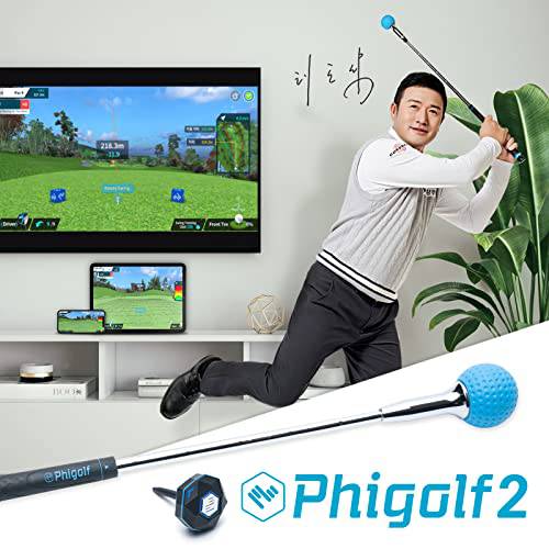 PHIGOLF Phigolf2 Golf Simulator with Swing Stick for Indoor & Outdoor Use, Golf Swing Trainer with Upgraded Motion Sensor&3D Swing Analysis, Compatible E6 Connect APP, Works with Smartdevices - Golf Gift