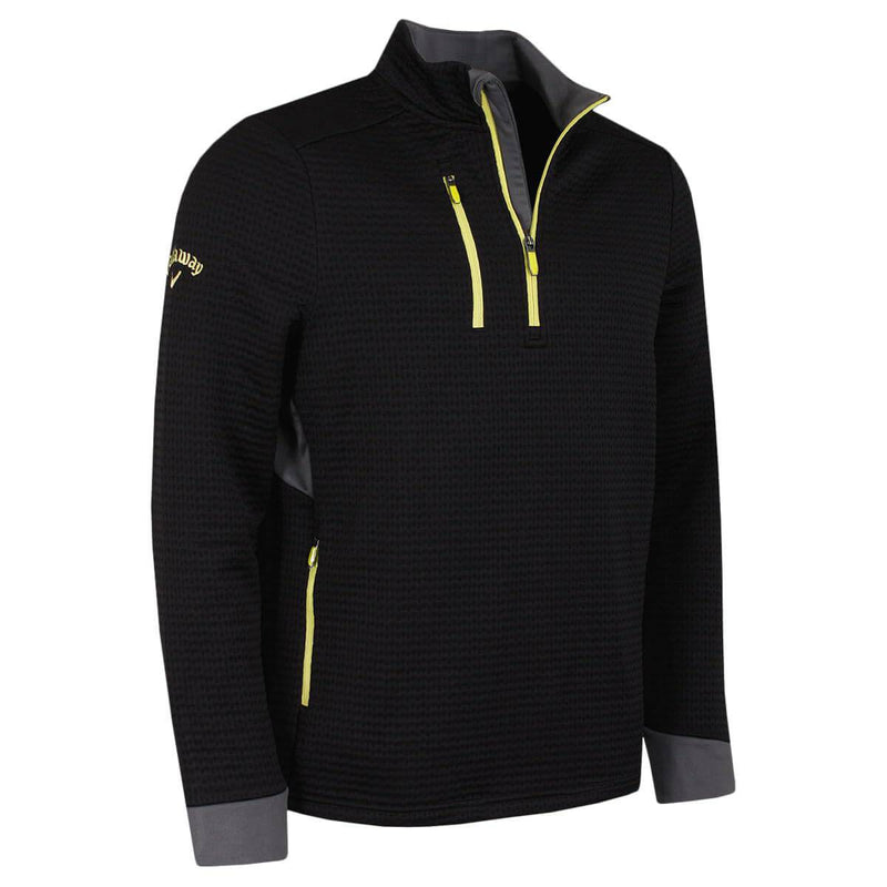 Callaway Golf Mens Midweight Textured Sweater - Caviar/Yellow Plum - L - Golf Gift