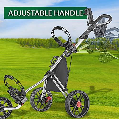 Caddytek CaddyLite 11.5 V3 3 Wheel Golf Push Cart - SuperLite Deluxe, Lightweight, Easy To Fold Caddy Cart Pushcart, Silver - Golf Gift