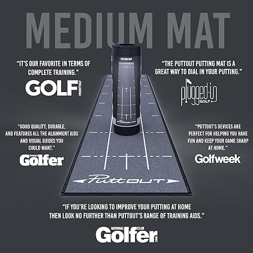 PuttOut Pro Golf Putting Mat - Perfect Your Putting, Grey, 240 x 50 cm - Golf Gift