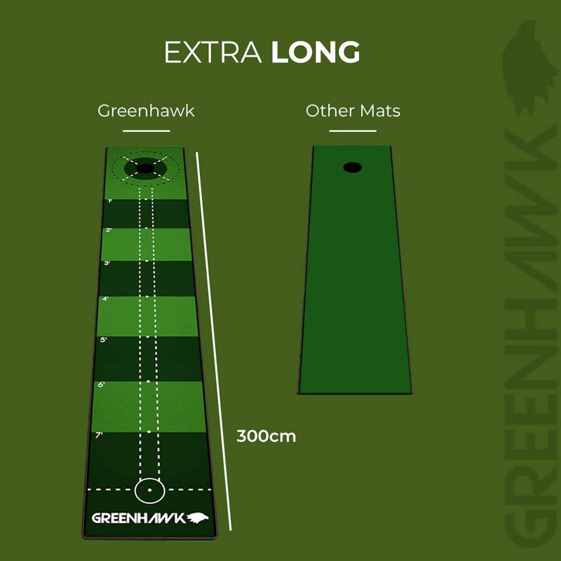 Greenhawk 3meters long Golf Putting Mat Indoor Golf, Carry Bag and Putting Cup - Perfect Aid to Simulate a green, Golf Gift - Golf Gift