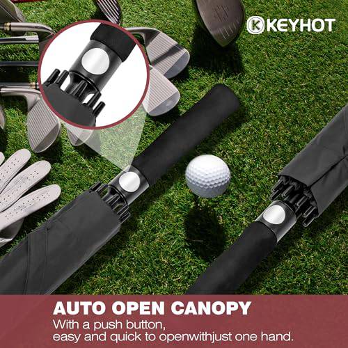 KEYHOT Golf Umbrella Windproof Strong 56 Inch - Large Golfing Umbrella Automatic Open - Extra Large Umbrella Double Canopy Vented for Men Women (Black) - Golf Gift