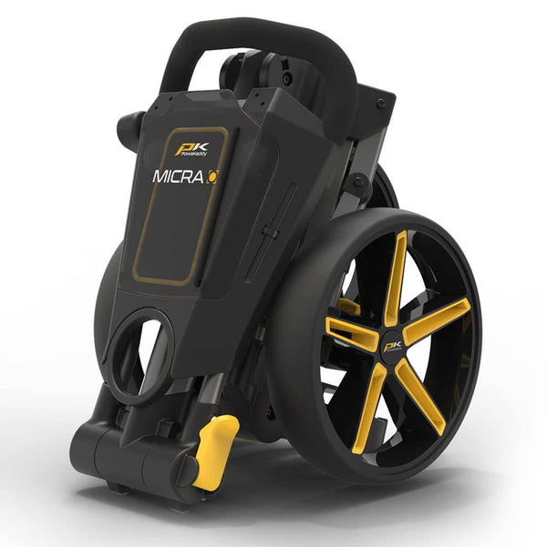 PowaKaddy Unisex Micra Push Cart Golf Trolley - Gun Metal/Yellow - One Size - Golf Gift