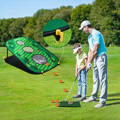 Golf Mat Chipping Net, Collapsible Portable 3 Holes Game Set for Adults & Kids Summer Backyard Lawn Outdoor Activities (Style 2) - Golf Gift