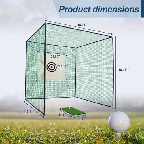 BIRCHTREE Golf Practice Cage Driving Cage Steel Frame Noise Reduction Golf Hitting Mesh Nets Rubber Tee Backyard Swing Training Equipment Bullseye Target Practice Outdoor - Golf Gift