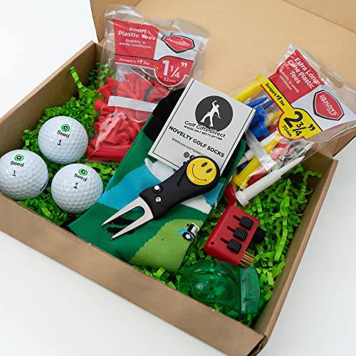 Men's Golf Gift Set | 7 Items Packed in our Eco Gift Box | Balls, Socks, Alignment Tool, Tees, Cleaning Brush, Divot Repair Tool & Ball Marker - Golf Gift