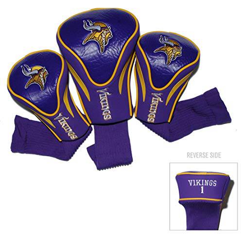 Team Golf NFL Minnesota Vikings Contour Golf Club Headcovers (3 Count), Numbered 1, 3, & X, Fits Oversized Drivers, Utility, Rescue & Fairway Clubs, Velour lined for Extra Club Protection (31694) - Golf Gift