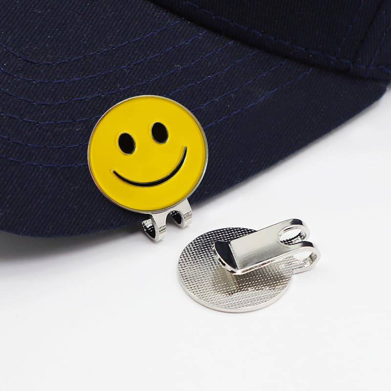 Adhere Golf Ball Markers Unique Soft Enamel Smile face Golf Ball Position Markers with A magentic hat Clips 2 sets - Golf Gift