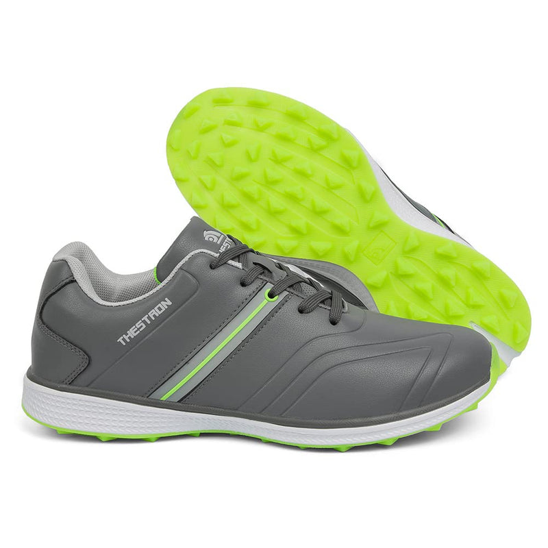 Mens Waterproof Golf Shoes Microfibre Spikeless Golf Trainer Shoes Comfort Grip Grey/Green 283 - Golf Gift