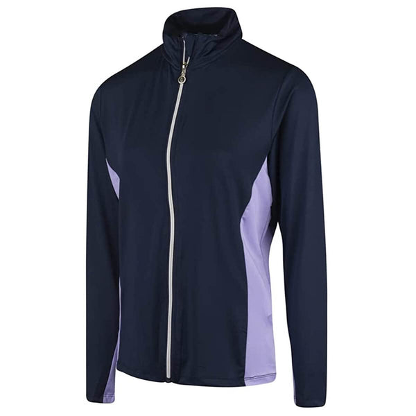 Island Green IGLTL2055 Ladies Golf Full Zip Contrasting Breathable Wicking Top Layer, Navy Blue/Lavander, Large - Golf Gift