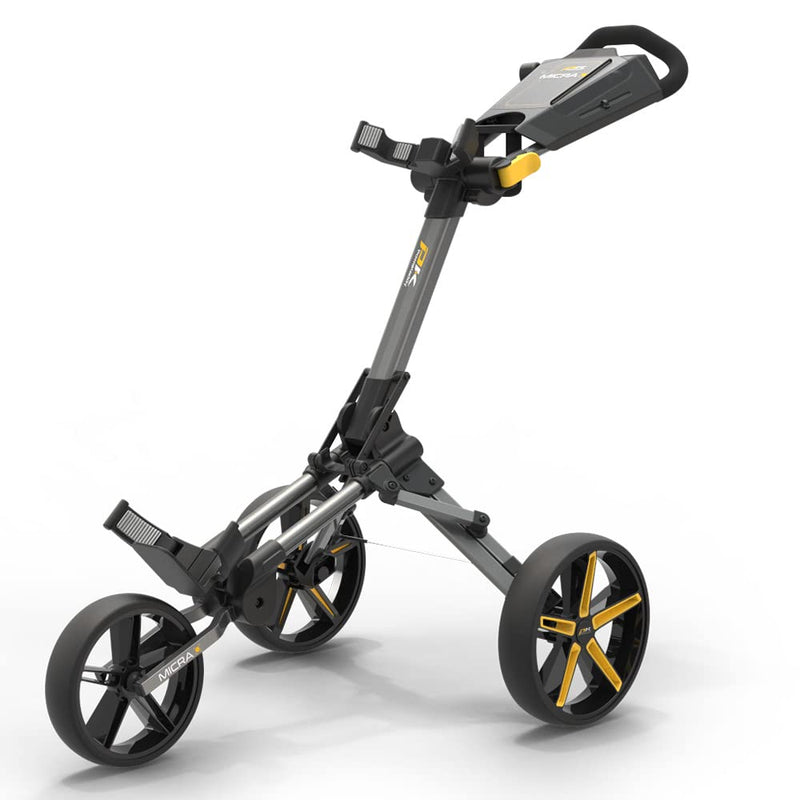 PowaKaddy Unisex Micra Push Cart Golf Trolley - Gun Metal/Yellow - One Size - Golf Gift