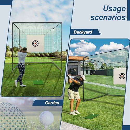 BIRCHTREE Golf Practice Cage Driving Cage Steel Frame Noise Reduction Golf Hitting Mesh Nets Rubber Tee Backyard Swing Training Equipment Bullseye Target Practice Outdoor - Golf Gift