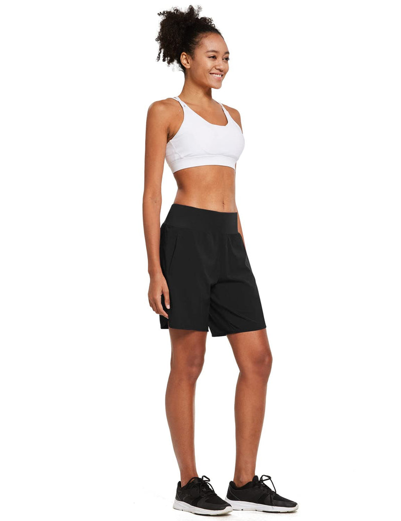 BALEAF Women's Running Shorts 2 in 1 High Waisted Gym Shorts Quick Dry with Back Zipper Pockets for Yoga Workout Black XL - Golf Gift