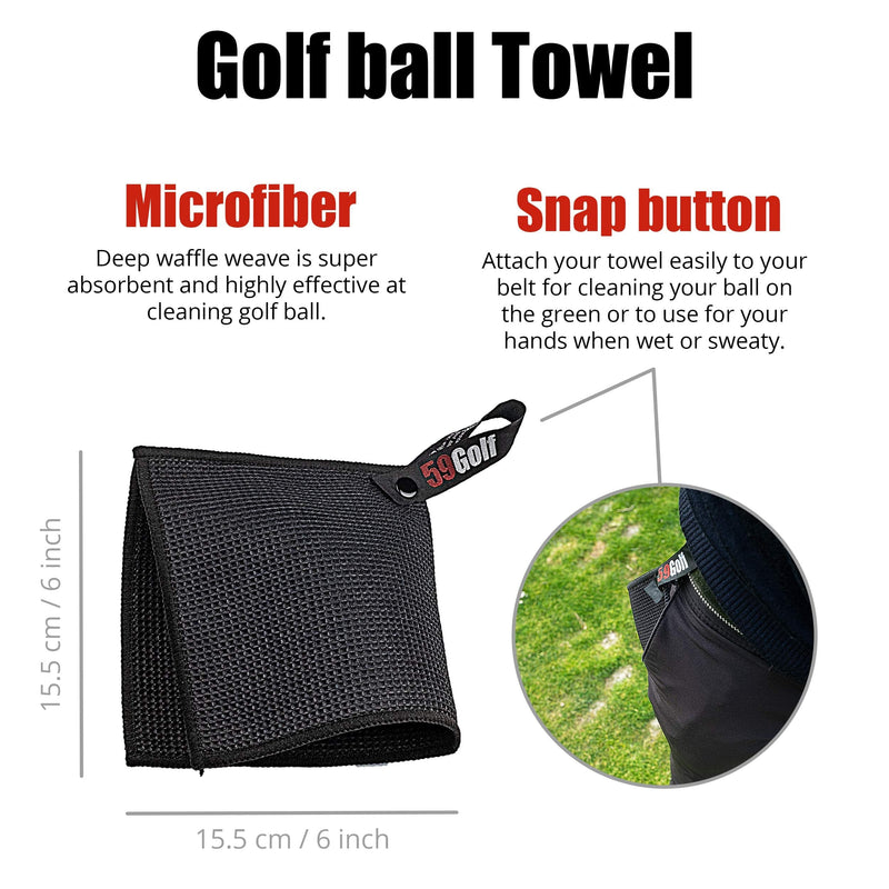 59Golf - Golf club cleaning kit : foaming golf club brush with water/soap tank + golf club towel + golf ball towel + magnetic keychain… (Black Towels)