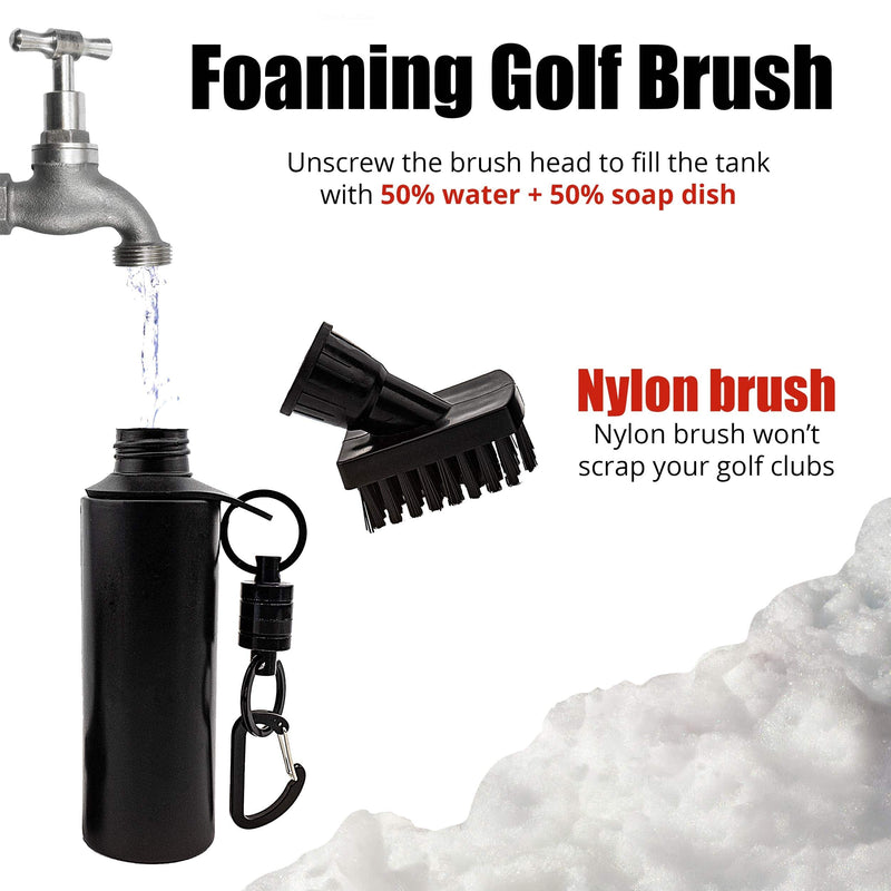 59Golf - Golf club cleaning kit : foaming golf club brush with water/soap tank + golf club towel + golf ball towel + magnetic keychain… (Black Towels)