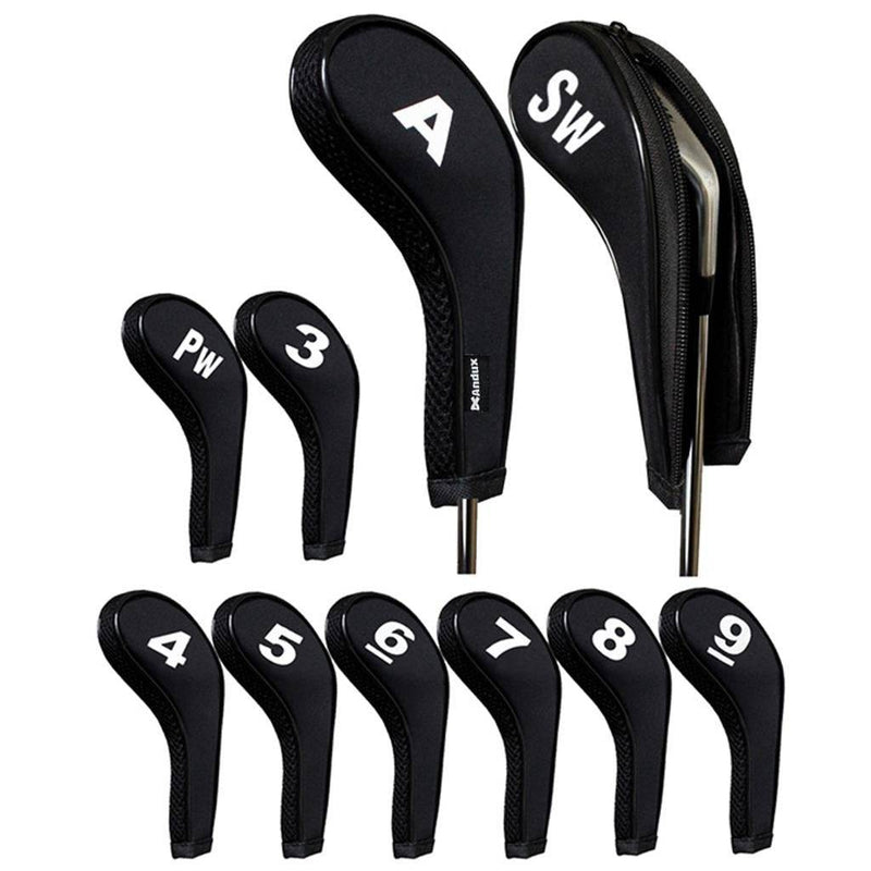 Andux Number Print Golf Iron Club Head Covers Zipper Long Neck 10pcs/set Black - Golf Gift