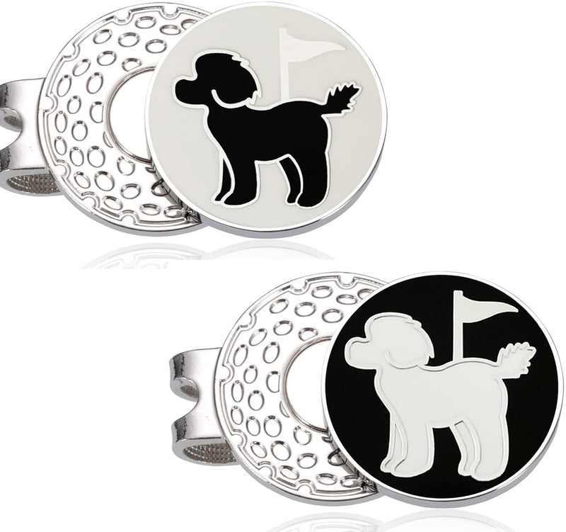 ADHERE Golf Ball Markers Unique Double Side Cute Poodle Enamel Logo with A Magnetic Hat Clips，a Good Gift for Golfer,Dog Lover (White+Black) - Golf Gift