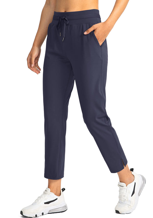 Soothfeel Women's Golf Pants with 4 Pockets 7/8 Stretch High Waisted Sweatpants Travel Athletic Work Pants for Women, Navy Blue, M - Golf Gift