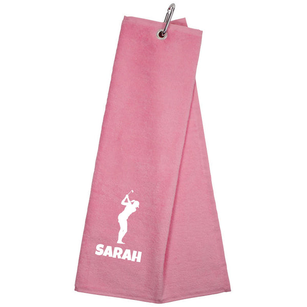 Always Looking Good Personalised Golf Towel Pink with Any Name Any Font Luxury Velour 50cm x 40cm Custom Embroidered Golf Towel with Carabiner Clip Gift- Golf Gifts for men and women - Golf Gift