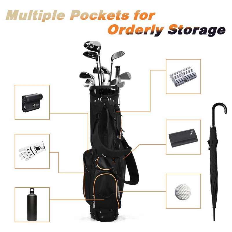 GYMAX Golf Stand Bag, Professional Golf Club Bag with 8 Way Divider, 7 Storage Pockets, Cooler Bag, Dual Strap & Rain Hood, Lightweight Golf Carry Bag for Men & Women - Golf Gift