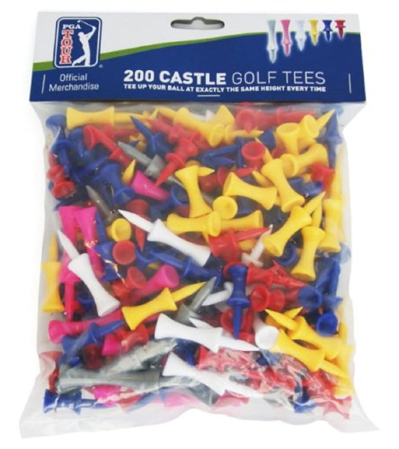 PGA Tour 200 Castle Golf Tees - Red/Yellow/Blue/Pink/Gray - Golf Gift