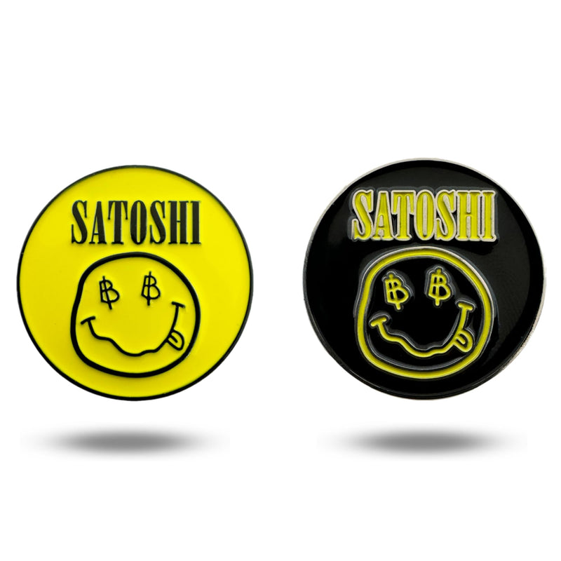 HODL 21 Satoshi Nakamoto Golf Ball Markers - Value Pack of 2 Black and Yellow - Works with Most Hat Magnetic Clips and Divot Repair Tools, Golf Gift Accessories - Satoshi Black and Yellow - 2 Pack - Golf Gift