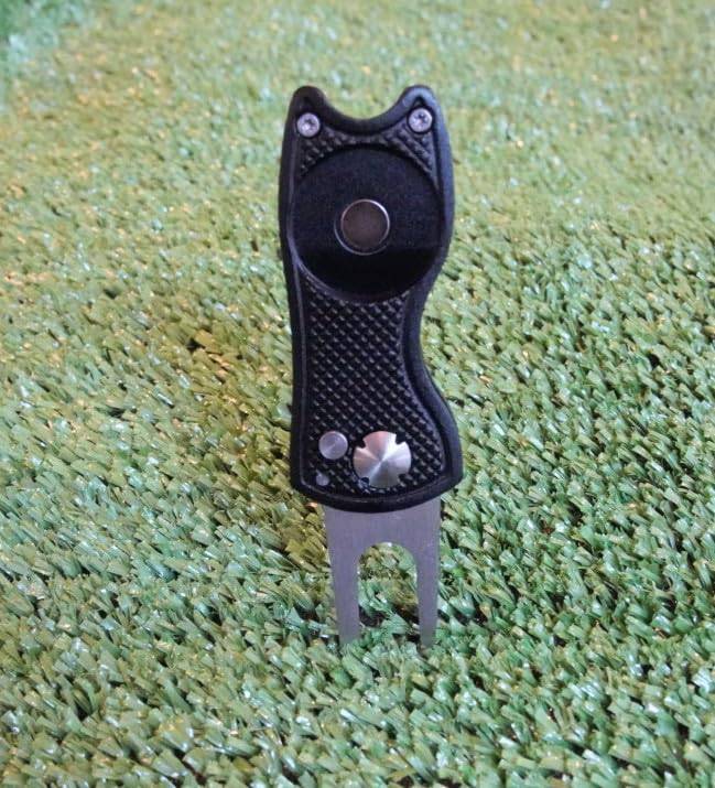 Liverpool Ball Marker with Golf Divot Repair Tool - Gift Combo. Pitch Mark Tool has Pop-up Button & Foldable Tines to Protect Pockets. Lightweight, Portable. (black) - Golf Gift