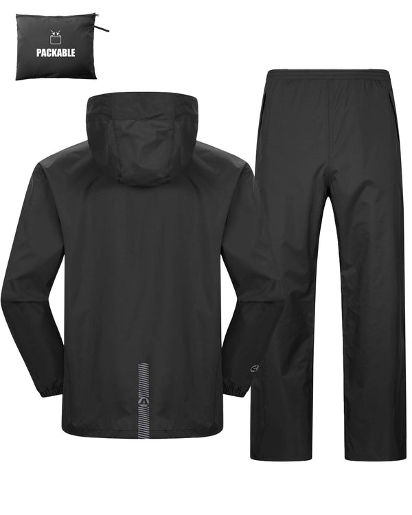 Outdoor Ventures Men's Packable Rain Suit Lightweight Rainwear Waterproof Jacket and Trouser Set for Riding Hiking Fishing Camping Black-Unlined S - Golf Gift