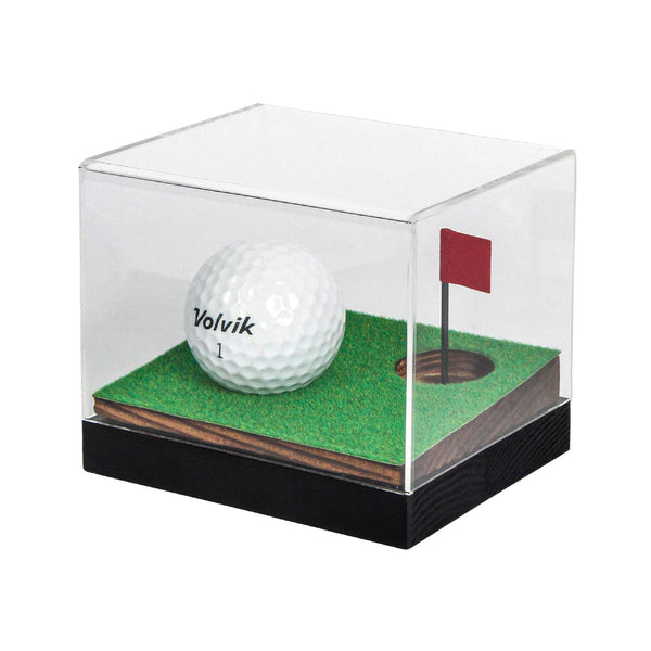 J JACKCUBE DESIGN Clear Acrylic Golf Ball Memorabilia Display Case, Dust Protection Transparent Holder Storage Box for Souvenir Golfball with Wood Base - MK650A (Wood) - Golf Gift