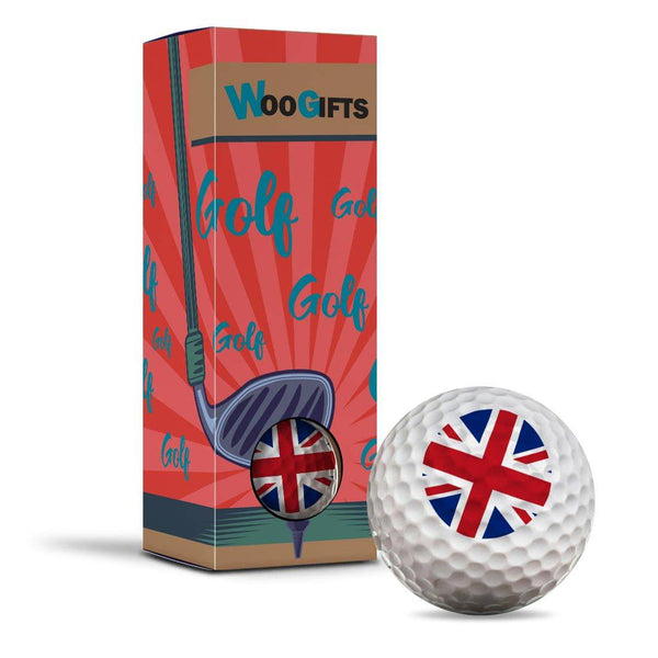 Destination Vinyl ltd 3 x Golf Balls in the Box - Union Jack UK British Flag England Joke Funny Golfing Golfer Fan Club Sport Wedding Dad Husband Friend Men Boys Ball Gift #9067 - Golf Gift