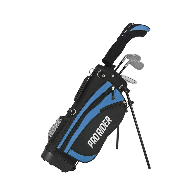 Pro Rider JR1 Junior Stand Bag Golf Package Set | Kids Golf Starter Set with 4 Clubs | Oversize Driver, Irons, Putter, Bag & Headcovers | Lightweight Graphite Shafts & Soft Grips (Blue, Ages 5-8) - Golf Gift