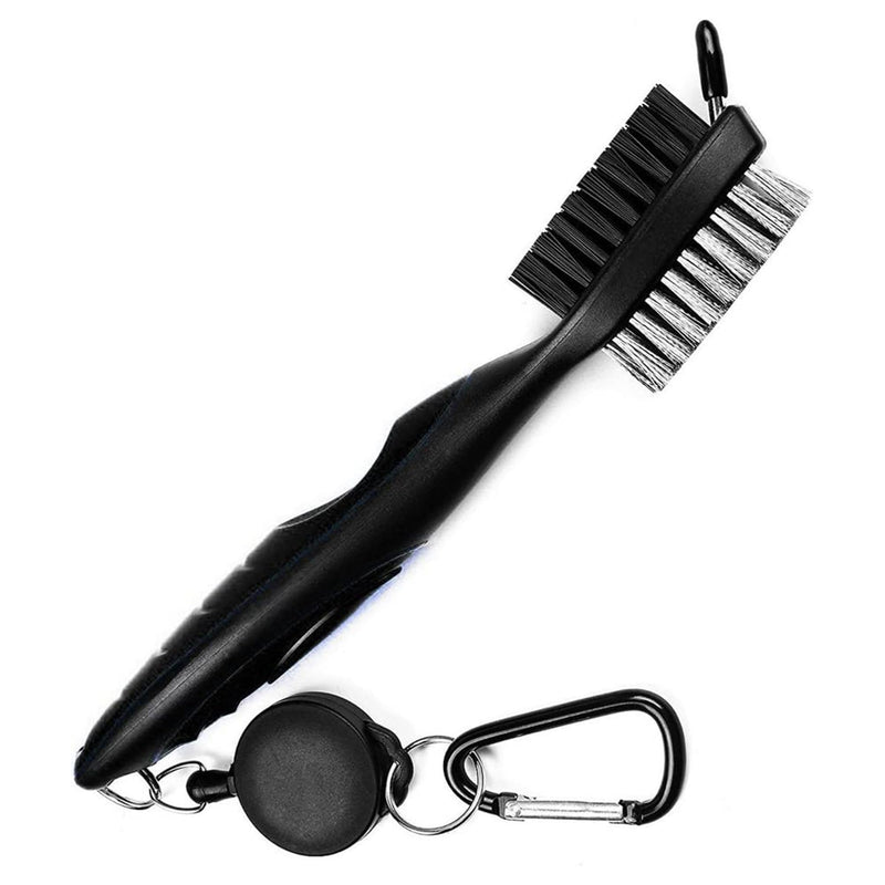 Golf Club Cleaning Brush and Groove Cleaner with Retractable Clip, Extends 2 ft Brass, Ergonomic Design, Easily Attaches to Golf Bag(Black) - Golf Gift