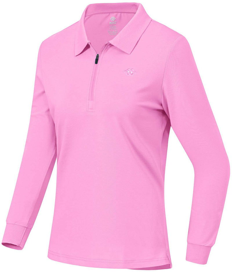 MoFiz Women's Long Sleeve Polo Shirts Cotton Golf Tops Casual Sports T-Shirt with 1/4 Zipper Pink Size M - Golf Gift